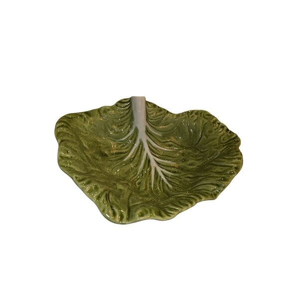Vintage Cabbage Leaf Ceramic Serving Platter 15" Green Design Retro Dish - Picture 1 of 9